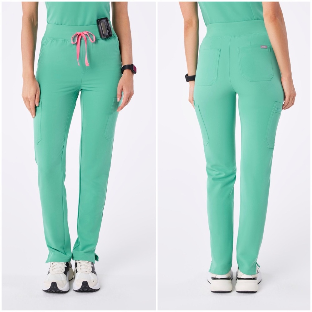 Figs High Waisted Yola Skinny Scrub Pants in Surgical Green, Size L/P